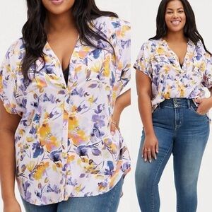 Torrid Rayon Slub Button-Front Dolman Top Floral Purple NWT Sz 3